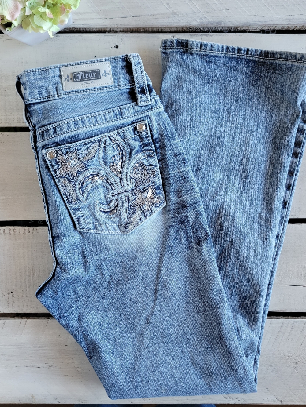 Fleur By Miss Me Light Blue Acid Wash Bootcut Jeans Sz 29/8